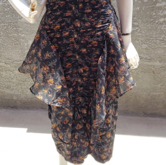 ASOS DESIGN button through ruched dress with soft ruffle - Picture 6 of 11